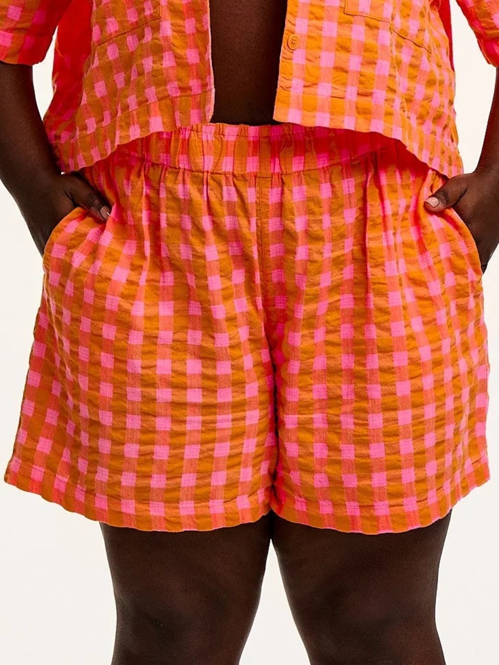Lucy & Yak Gingham Trouser Shorts Orange Pink Size XL